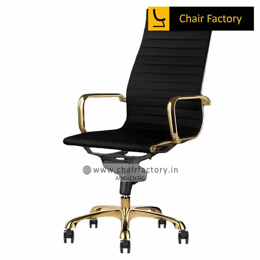 James Single Cushion Gold High Back 100% Genuine Leather Office Modern Chairs